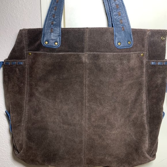 MUXO Brown Suede and Blue Leather Tote - Picture 8 of 15
